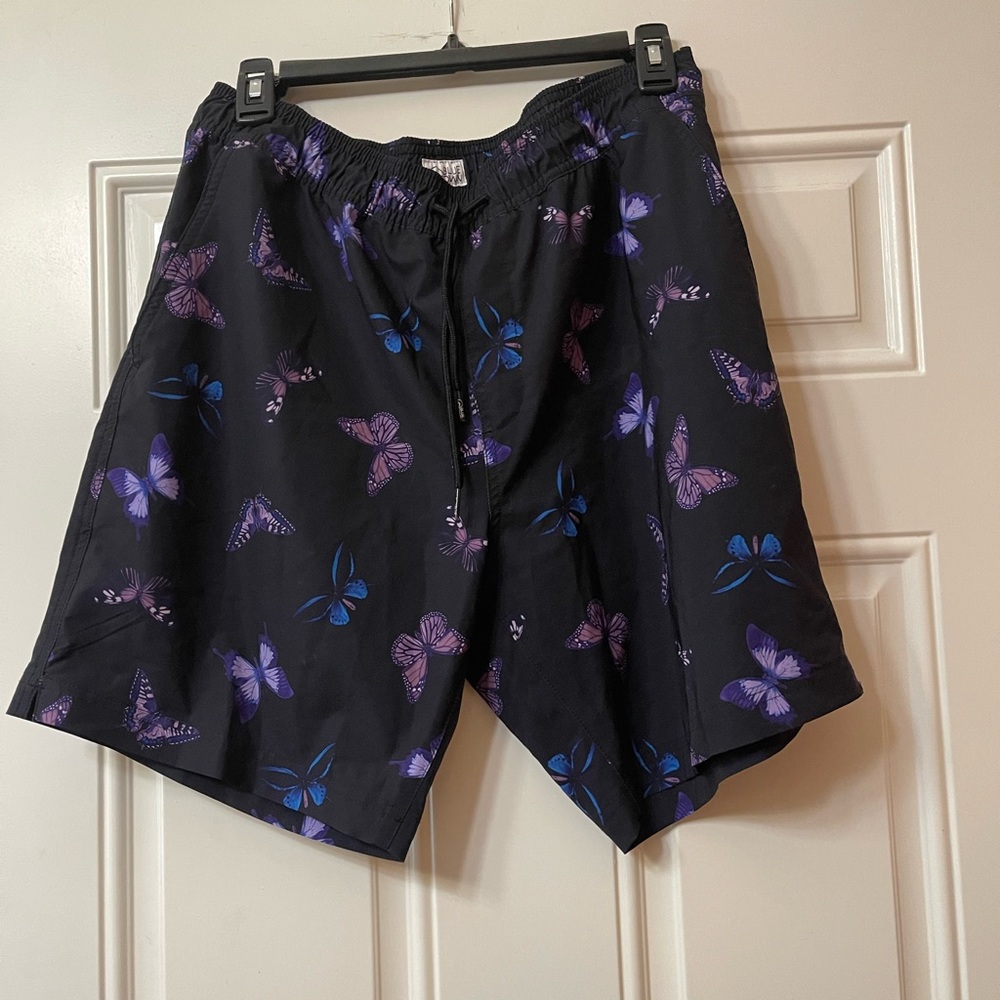 Blue Crown Swim Shorts Butterfly Print Black Shorts Medium